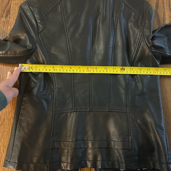 Black Rivet Black Leather Motorcycle Jacket with Quilted Shoulders - Picture 7 of 8